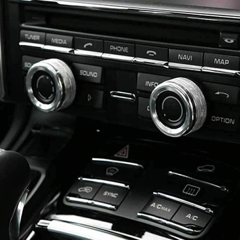 2x Silver Volume Radio Knob Covers for Porsche 2008-2017 Cayenne 2014-2017 Macan