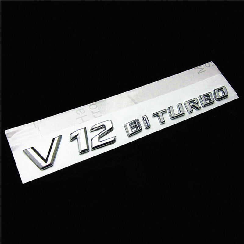 2¡ÁChrome Side Fender Sticker Emblem Badge # V12 BITURBO New