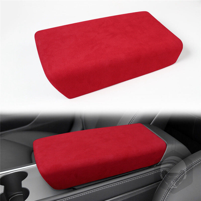 Red Suede Center Console Armrest Box Cover Trim Lid for Tesla Model-3 2017-2022