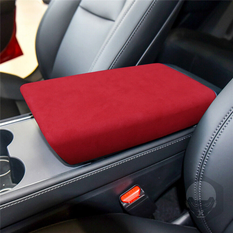 Red Suede Center Console Armrest Box Cover Trim Lid for Tesla Model-3 2017-2022