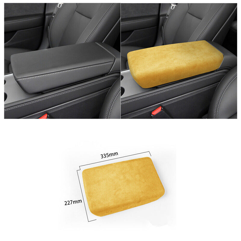 Yellow Suede Center Console Armrest Box Cover Trim Lid for Tesla Model-3 2017-22