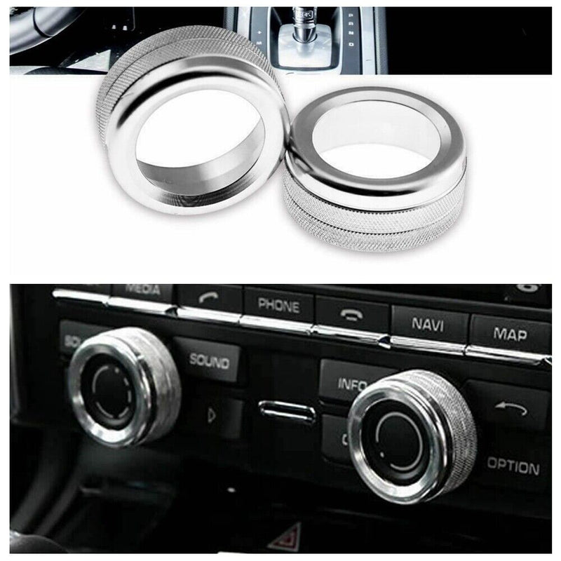 2x Silver Volume Radio Knob Covers for Porsche 2008-2017 Cayenne 2014-2017 Macan