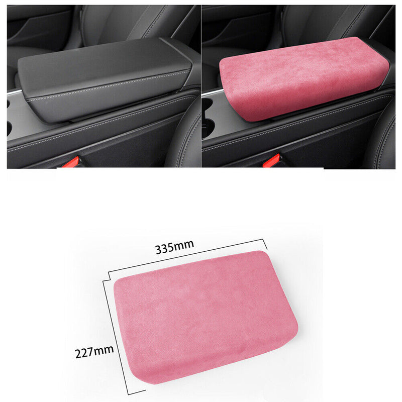 Pink Suede Center Console Armrest Box Cover Trim Lid for Tesla Model-3 2017-2022