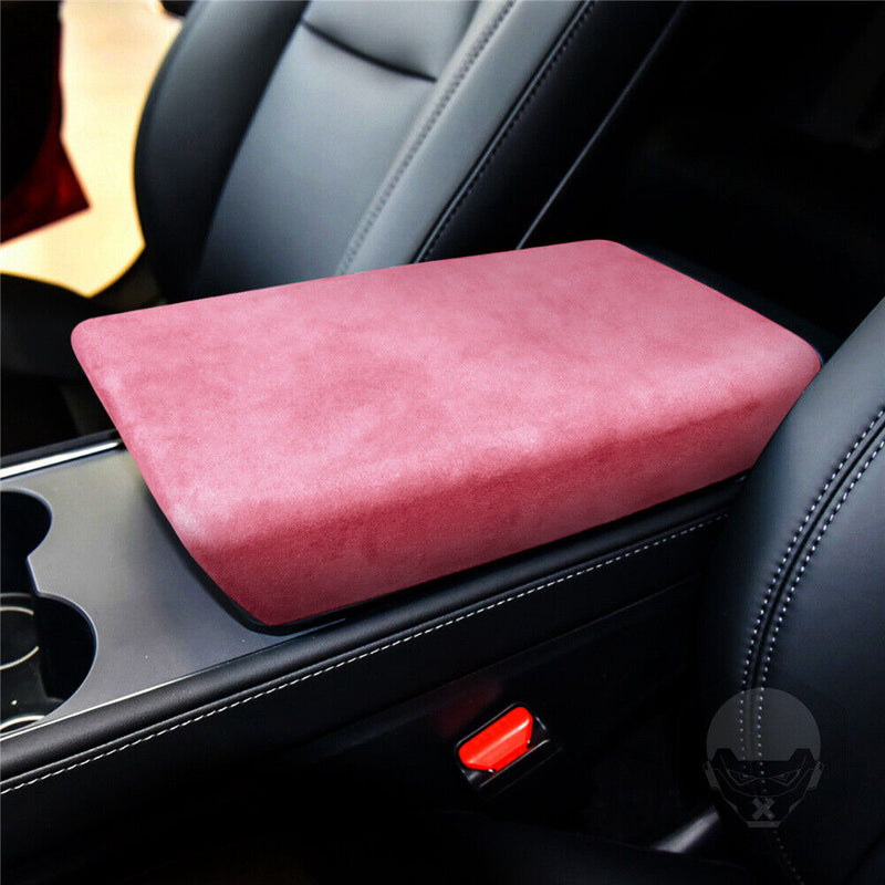 Pink Suede Center Console Armrest Box Cover Trim Lid for Tesla Model-3 2017-2022