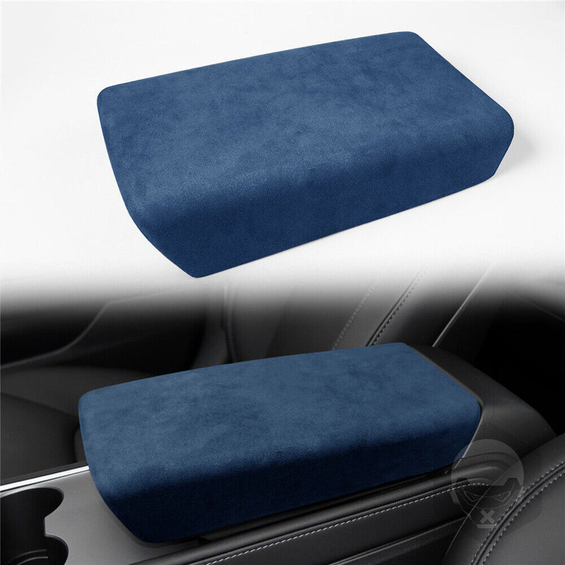 Blue Suede Center Console Armrest Box Cover Trim Lid for Tesla Model-3 2017-2022