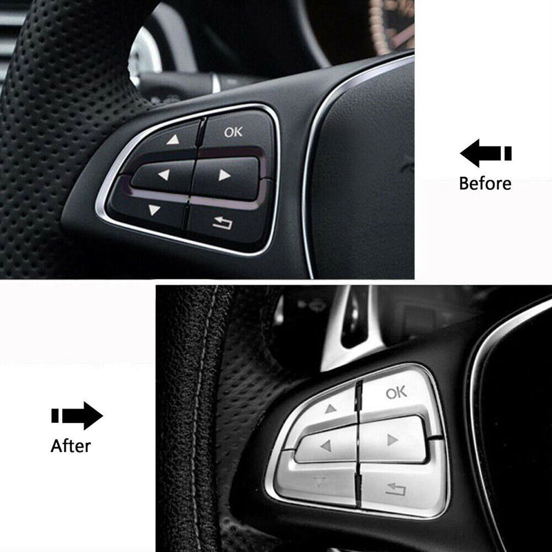 Steering Wheel Button Cover Trim Silver For Mercedes Benz A B GLA GLE CLA 2015+