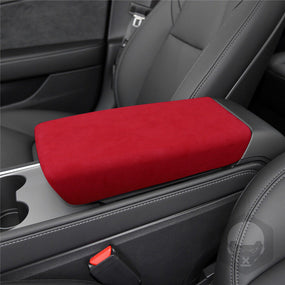 Red Suede Center Console Armrest Box Cover Trim Lid for Tesla Model-3 2017-2022