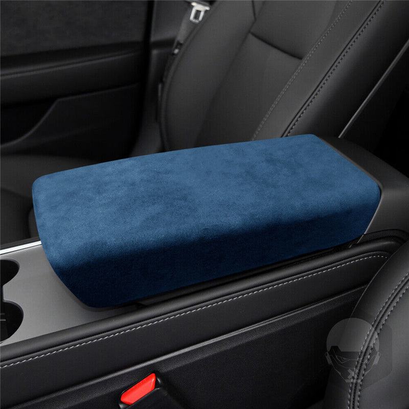 Blue Suede Center Console Armrest Box Cover Trim Lid for Tesla Model-3 2017-2022