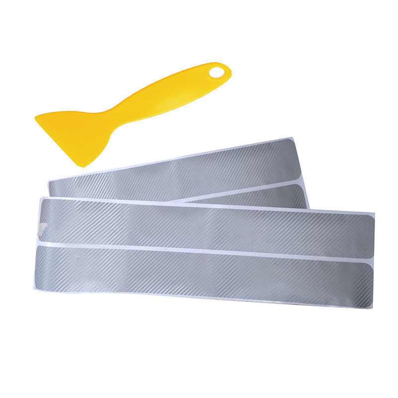 Silver 4D Carbon Fiber Car Accessory Door Sill Scuff Protector Stickers &Tool