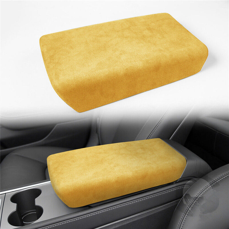 Yellow Suede Center Console Armrest Box Cover Trim Lid for Tesla Model-3 2017-22