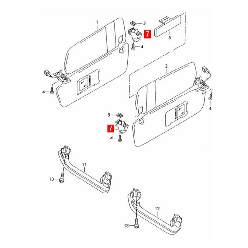 Sun Visor Gray Clip Hook Retainer 4L0859561/2 for VW Touareg 2011-2018