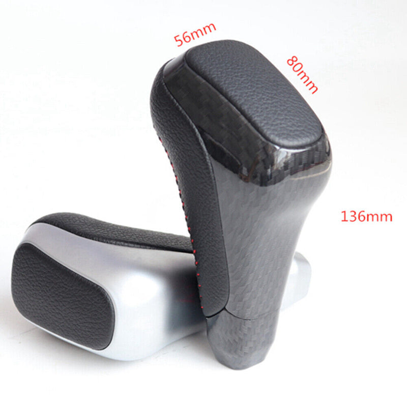 Silver&Black Leather Carbon Fiber Gear Shift Knob for Toyota 2014-2021 Tundra