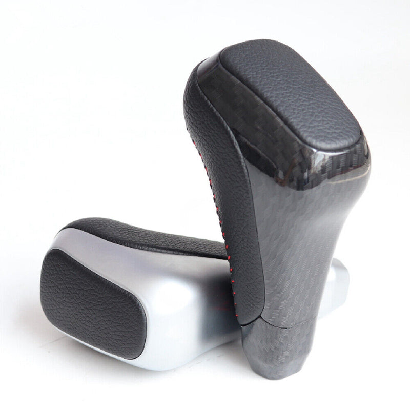 Silver&Black Leather Carbon Fiber Gear Shift Knob for Toyota 2014-2021 Tundra
