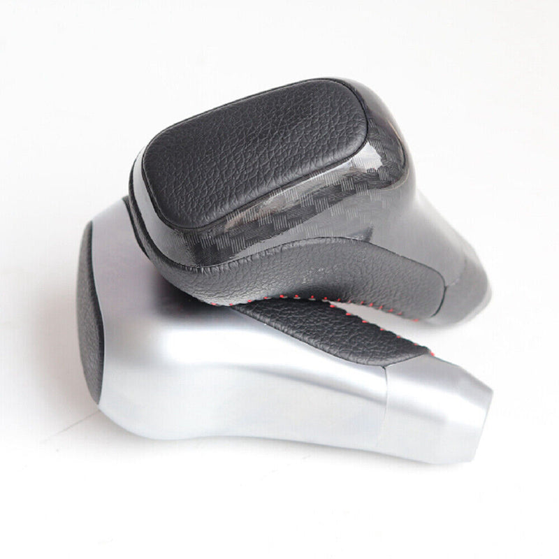 Silver&Black Leather Carbon Fiber Gear Shift Knob for Toyota 2014-2021 Tundra