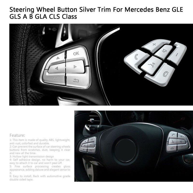 Steering Wheel Button Cover Trim Silver For Mercedes Benz A B GLA GLE CLA 2015+