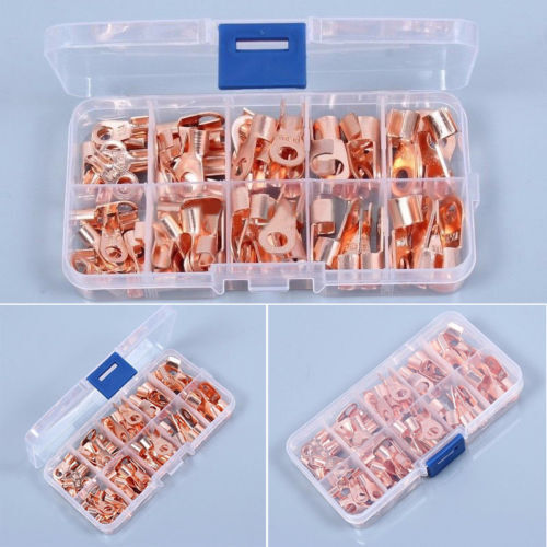 70pc Open Barrel Copper Ring Lug Terminals Assortment Kit OT 10A 20A 30A 40A 50A