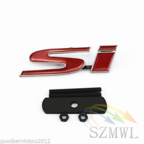 3D Pure Metal Red SI Badge Logo Car Front Grille Ornament Emblem For Honda Civic