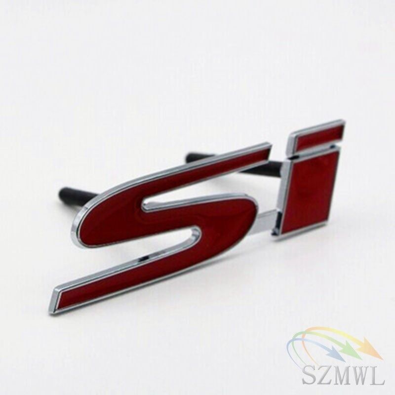 3D Pure Metal Red SI Badge Logo Car Front Grille Ornament Emblem For Honda Civic