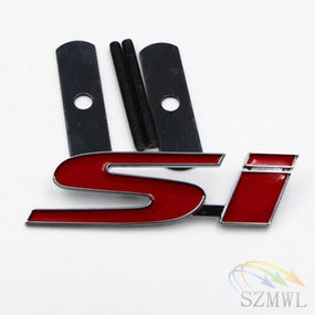 3D Pure Metal Red SI Badge Logo Car Front Grille Ornament Emblem For Honda Civic