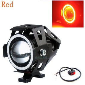 1set Red Motorcycle Headlight for Angel Eyes Light 125W Spotlight+Switch LED Fog