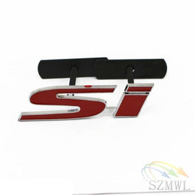 3D Pure Metal Red SI Badge Logo Car Front Grille Ornament Emblem For Honda Civic