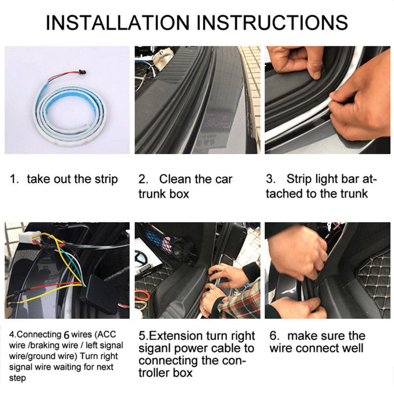 7 Color Car Rear Trunk RGB LED Strip Light Tailgate Brake Drive Turn Signal Flow