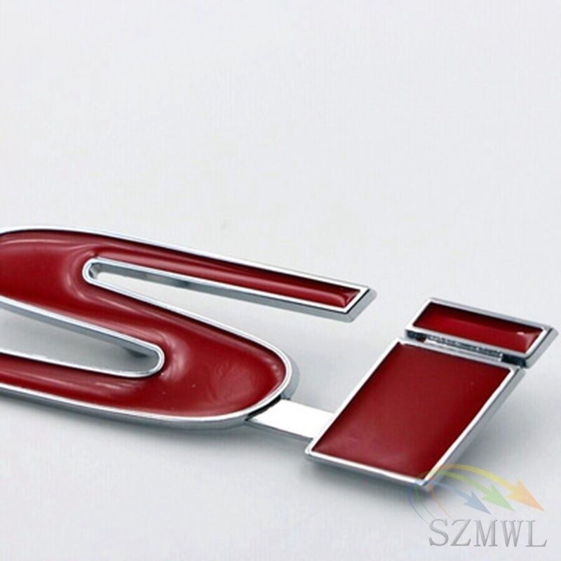 3D Pure Metal Red SI Badge Logo Car Front Grille Ornament Emblem For Honda Civic