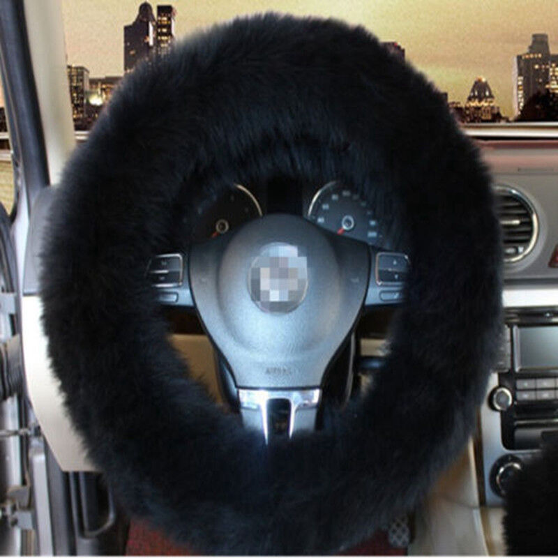 HOTLong Furry Steering Wheel Cover Shifter Cover and Parking Brake Cover black