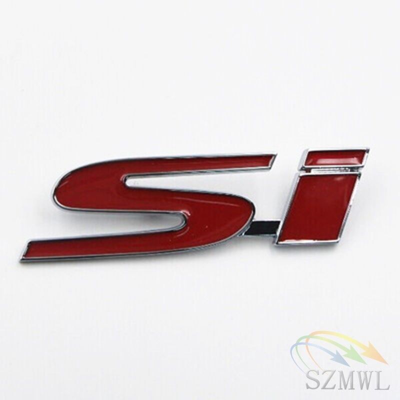 3D Pure Metal Red SI Badge Logo Car Front Grille Ornament Emblem For Honda Civic