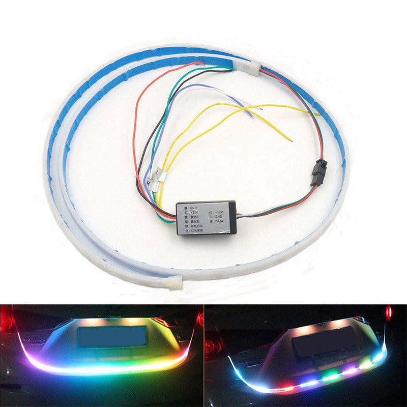 7 Color Car Rear Trunk RGB LED Strip Light Tailgate Brake Drive Turn Signal Flow