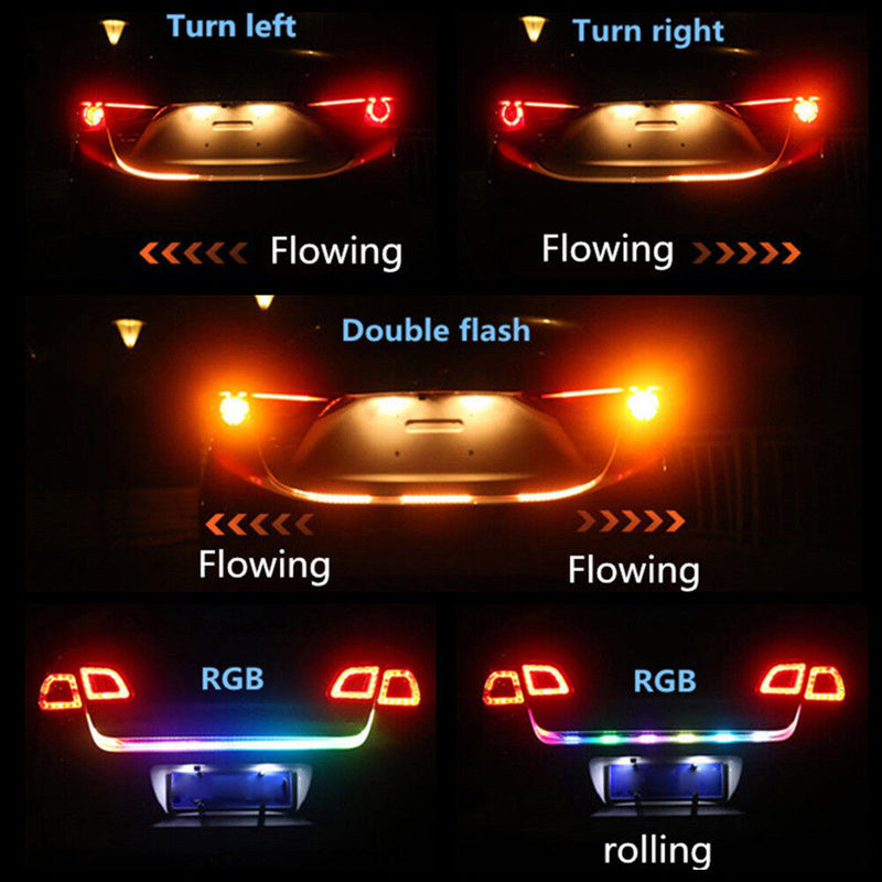 7 Color Car Rear Trunk RGB LED Strip Light Tailgate Brake Drive Turn Signal Flow